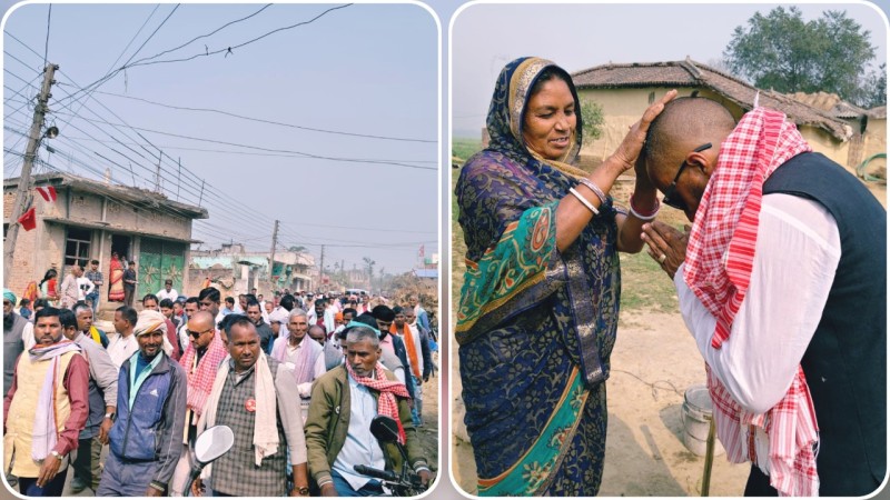 पोखरिया–९ का विभिन्न टोलमा एमाले उम्मेदवार रुपेश पाण्डेको घरदैलो अभियान
